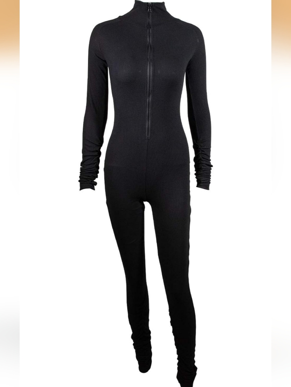 Black bodysuit zipped ruched legs and arms
